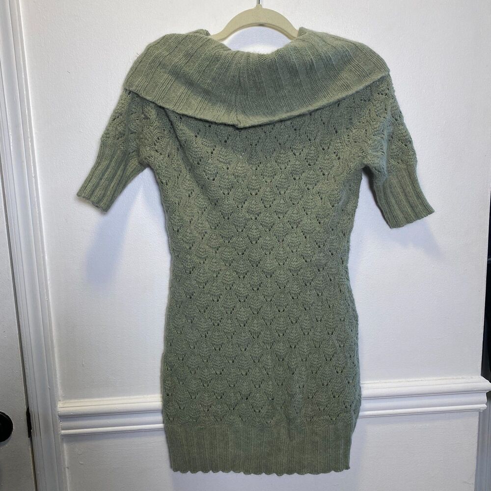 Y2K Coquette Cynthia Rowley Angora Blend Cowl Neck Textured Sweater Dress Sage M